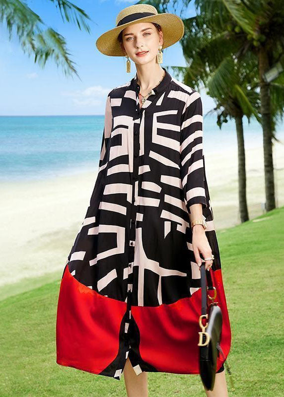 Summer Colorblock Patchwork Print Holiday Dresses Silk Coat