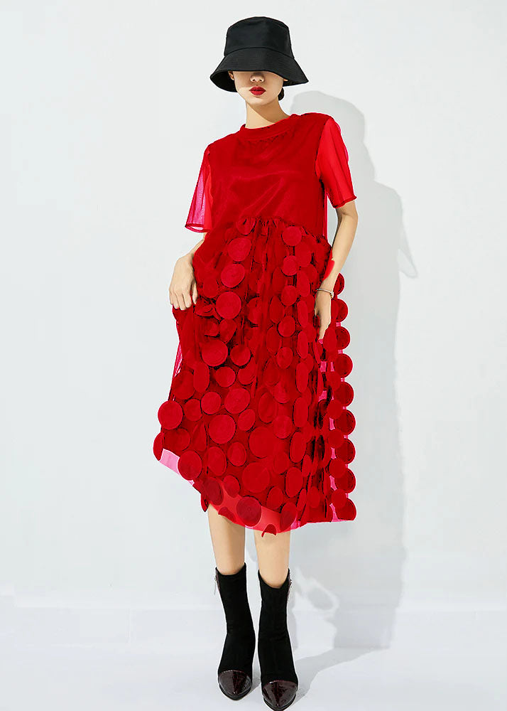 Blue O-neck Patchwork Dot Tulle Holiday Dress Summer