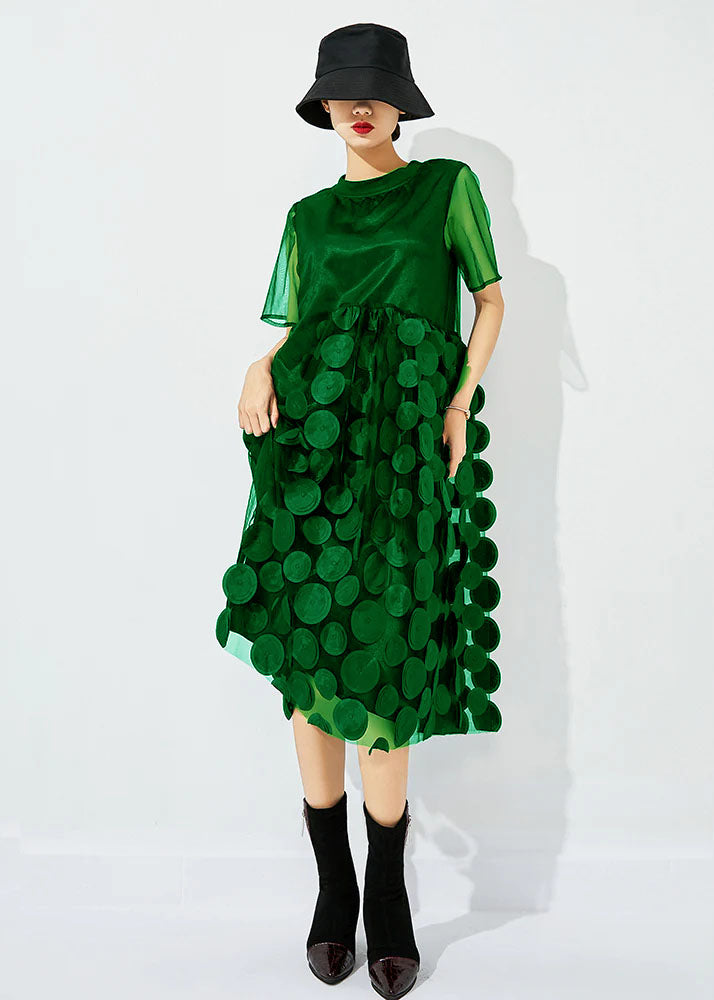 Black O-neck Patchwork Dot Tulle Holiday Dress Summer