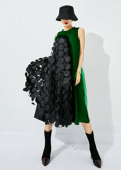 Black Asymmetrical Patchwork Wrinkled Tulle Maxi Dress Sleeveless