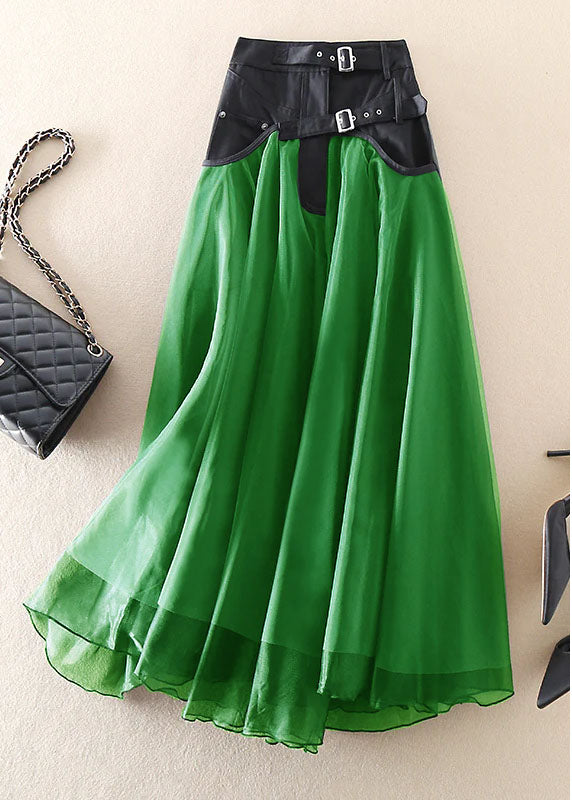 French Green Patchwork Tulle Skirts Spring