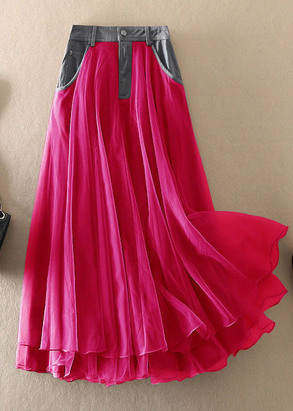 Natural Grey High Waist Patchwork Tulle Skirts Spring