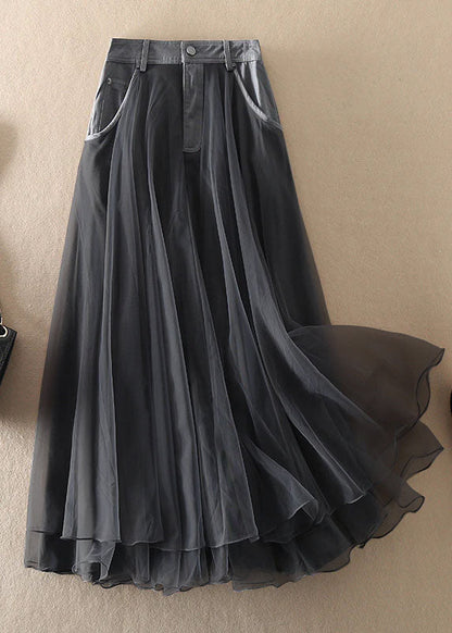 Natural Red High Waist Patchwork Tulle Skirts Spring