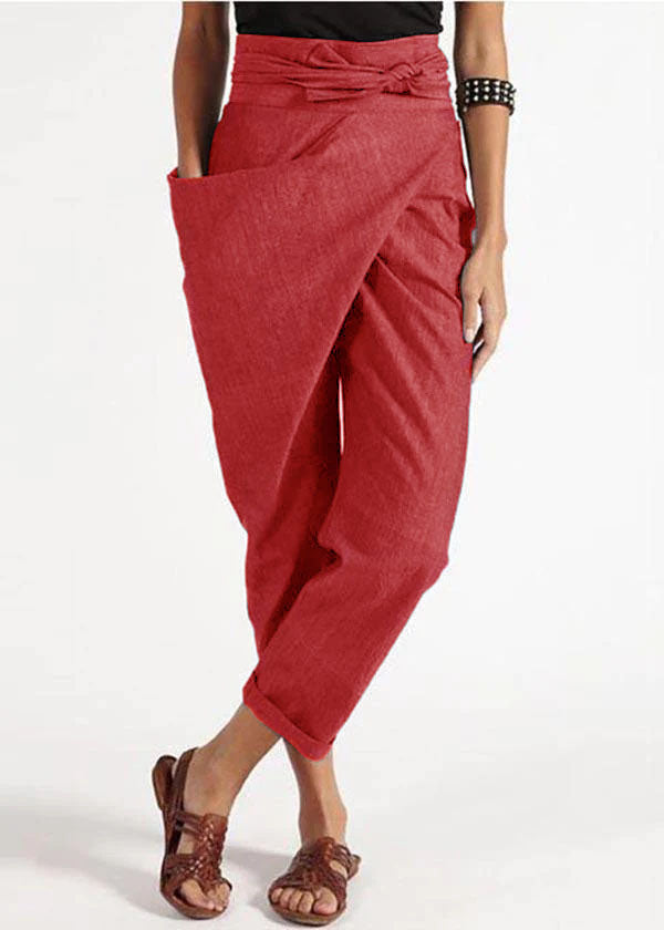 Handmade Grey Asymmetrical Design High Waist Cotton Harem Summer Pants
