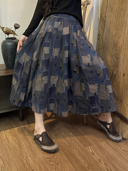 Retro Irregular Plaid Spliced Summer Skirt