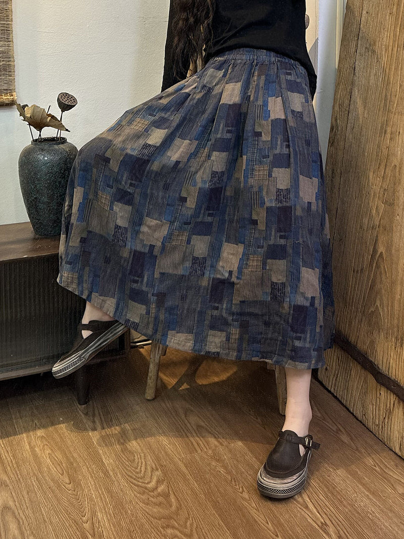 Retro Irregular Plaid Spliced Summer Skirt