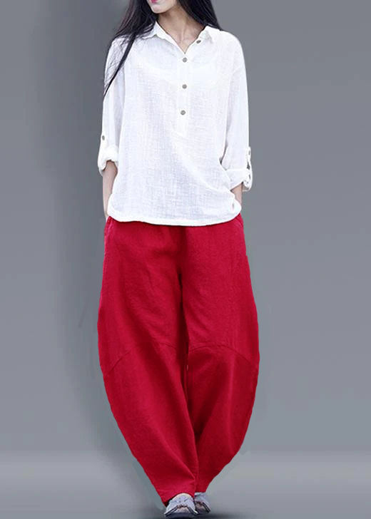 Harem Pants Cotton Work Outfits Burgundy Long Pants