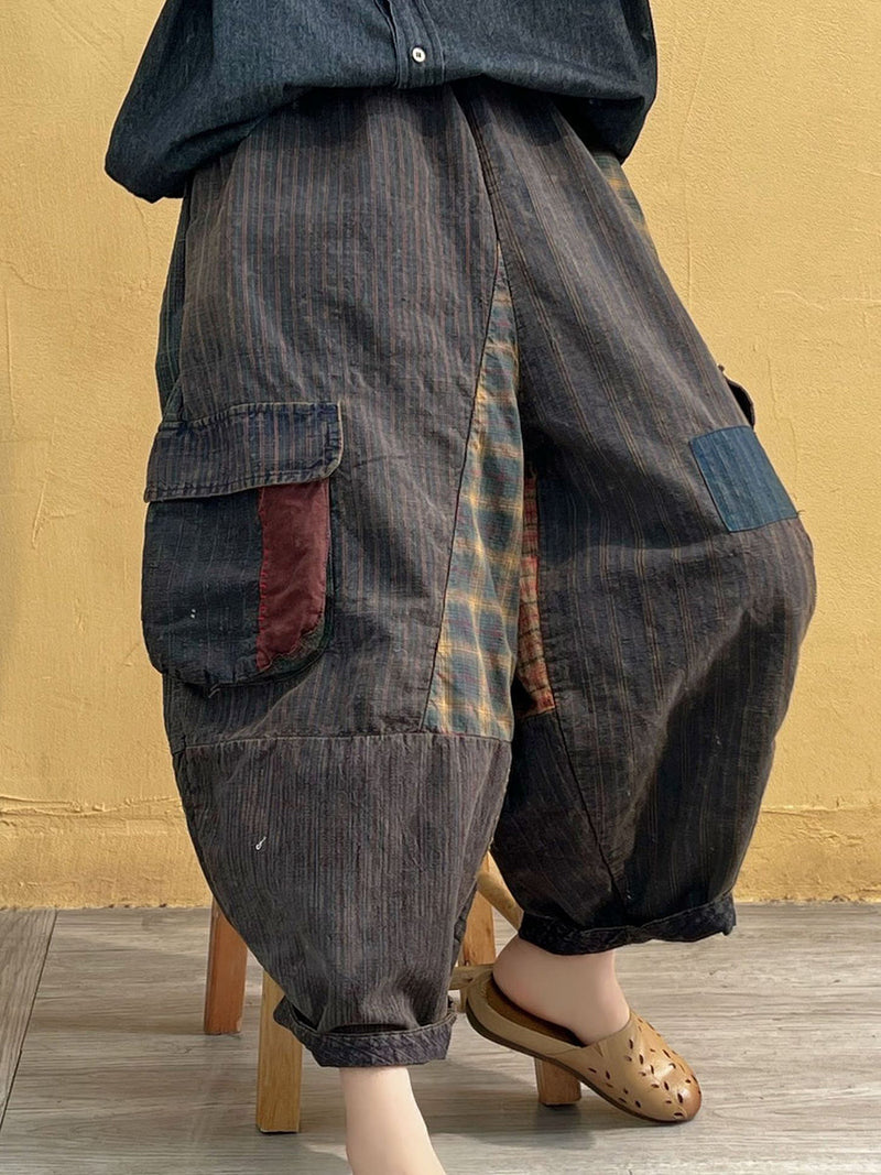 Patch Spliced Pocket Harem Pants