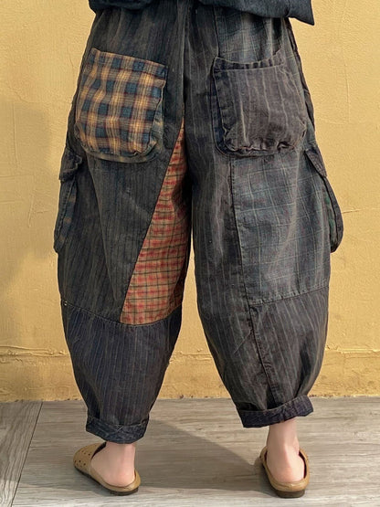 Patch Spliced Pocket Harem Pants