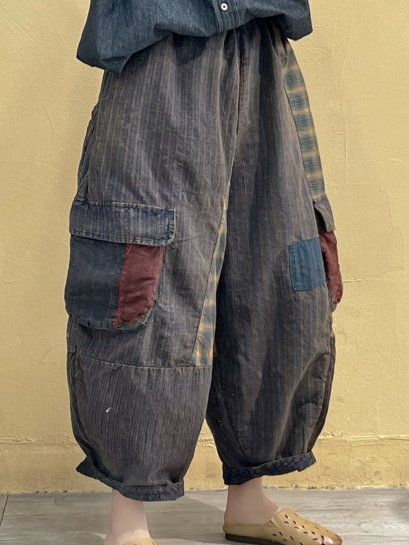 Patch Spliced Pocket Harem Pants