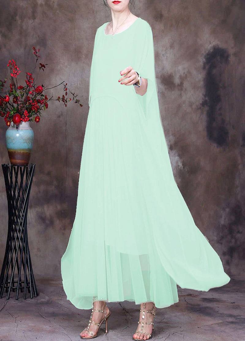 White O-neck Asymmetrical Design Chiffon Cloak Dress Batwing Sleeve