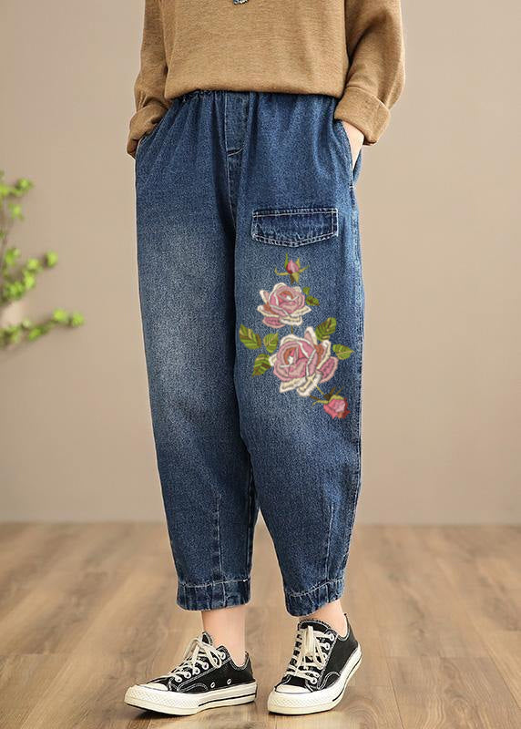 Handmade Spring Pants Oversize Denim Blue Photography Elastic Waist Trousers