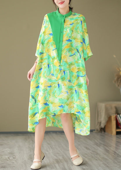Summer New Green Spliced Tie Dyed Shirt Dress