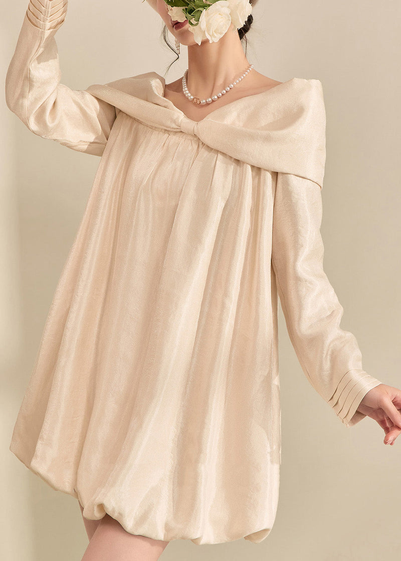 New Apricot Bow Mid Dress Fall