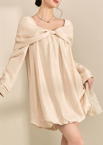 New Apricot Bow Mid Dress Fall