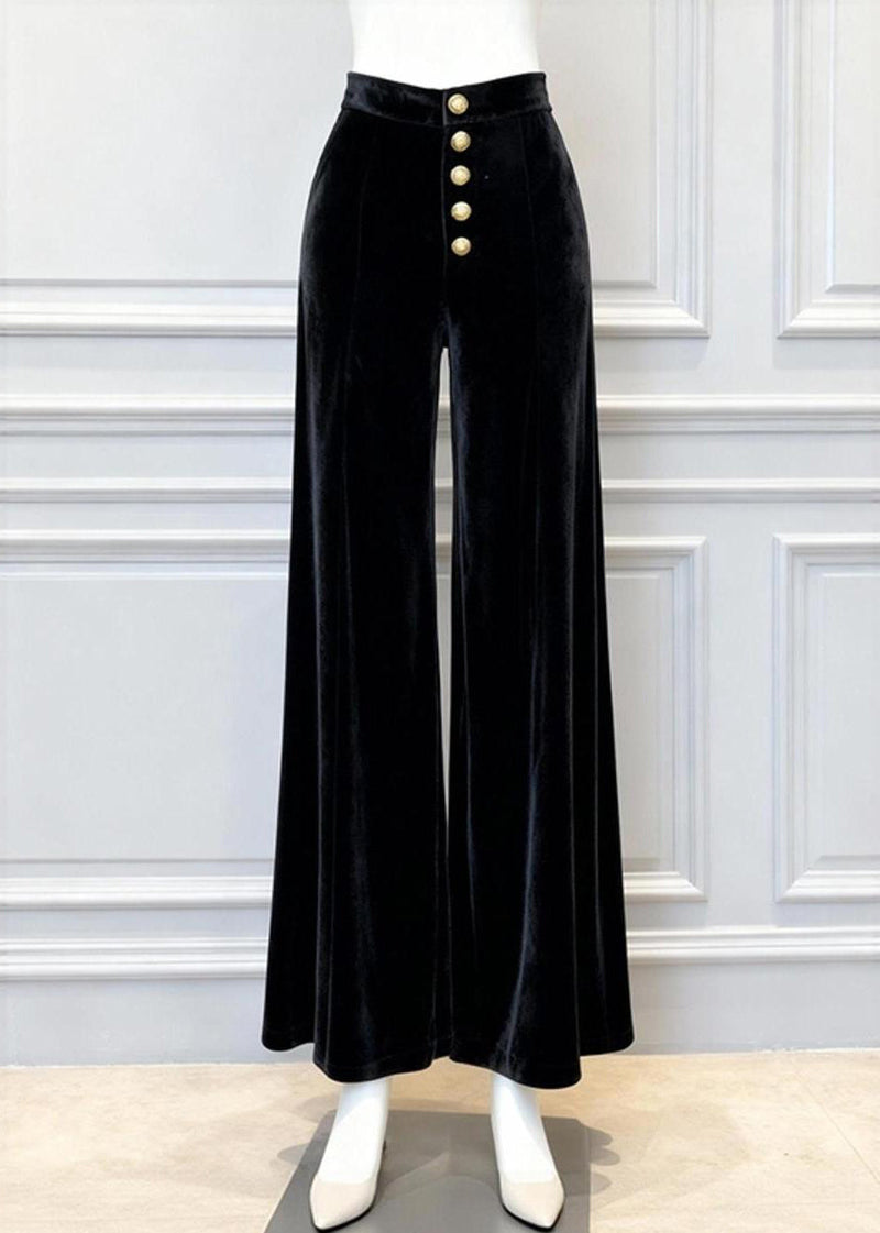 New Black High Waist Silk Velvet Wide Leg Pants Winter