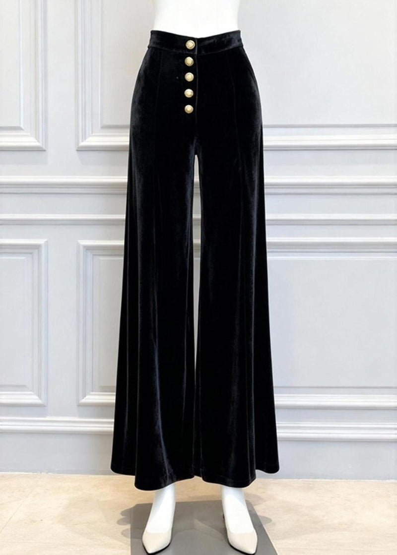 New Black High Waist Silk Velvet Wide Leg Pants Winter