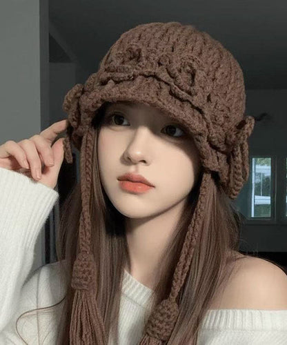 New Coffee Handmade Tassel Flower Knitted Boonie Hat