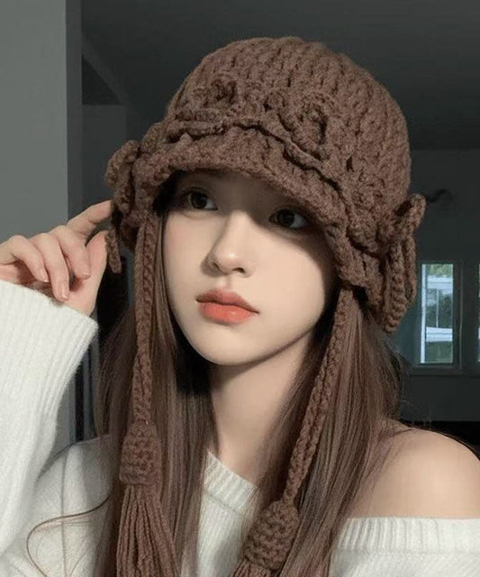 New Coffee Handmade Tassel Flower Knitted Boonie Hat