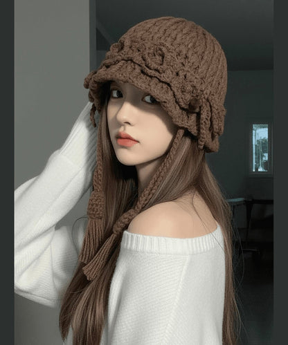 New Coffee Handmade Tassel Flower Knitted Boonie Hat