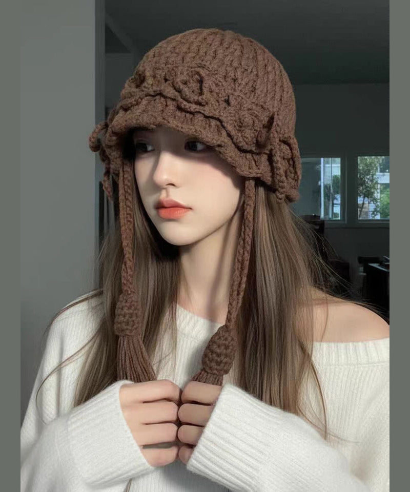New Coffee Handmade Tassel Flower Knitted Boonie Hat