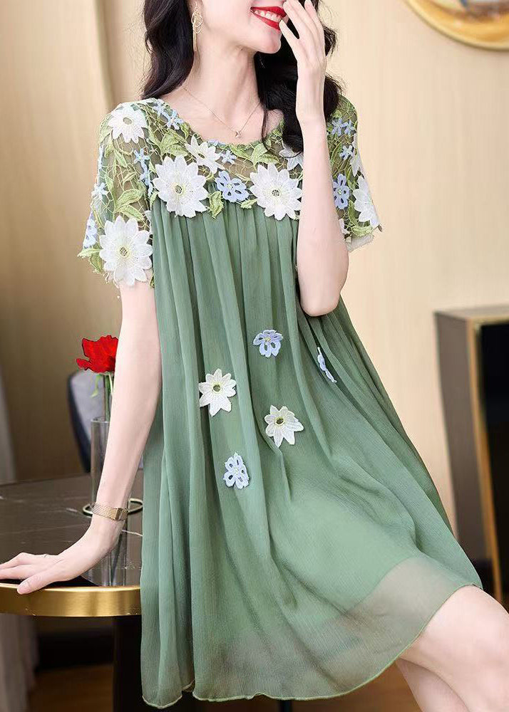 New Flower Decorated Lace Splicing Chiffon Dress Summer