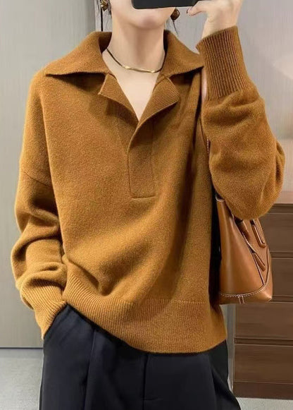 New Grey Peter Pan Collar Knit Sweater Tops Spring