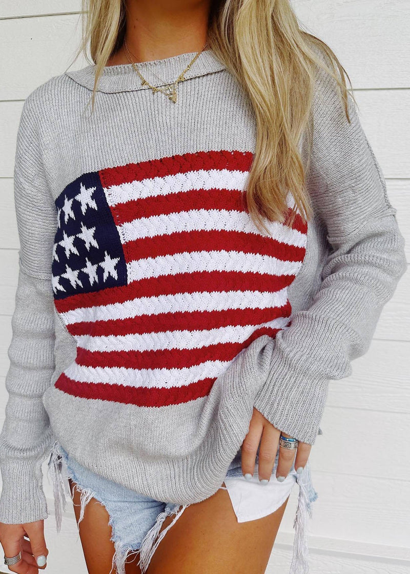 New White O Neck Striped Knit Pullover Spring