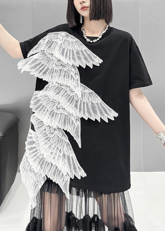 Summer New Black Embroidered Wings T-shirt Dress