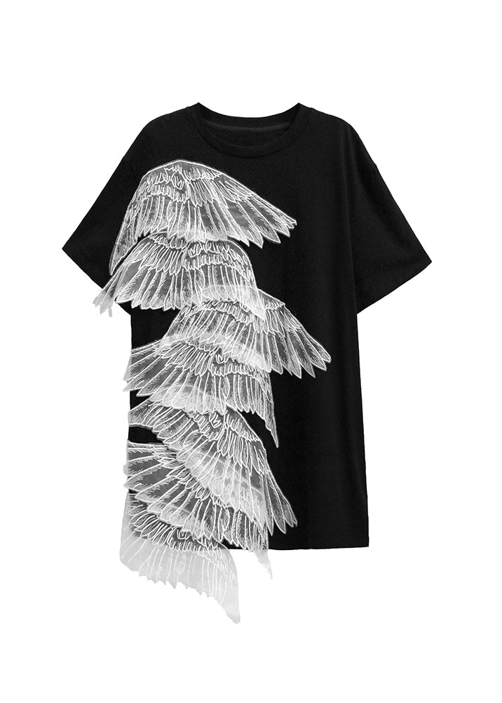 Summer New Black Embroidered Wings T-shirt Dress