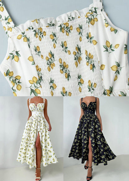 New Beige Print Side Open Long Spaghetti Strap Dress Sleeveless