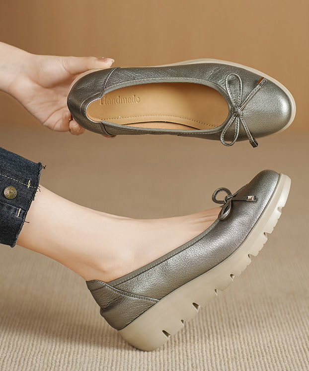 Wedge Flat Feet Shoes Champagne Faux Leather