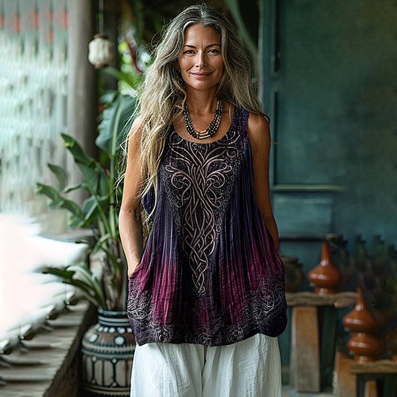Women's Vintage Tree Of Life Tie-dye Cotton And Linen Vest artswardrobe