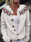 Christmas Ardisia Crenata Yoke Jacquard Cozy Knit Cardigan elevenforest