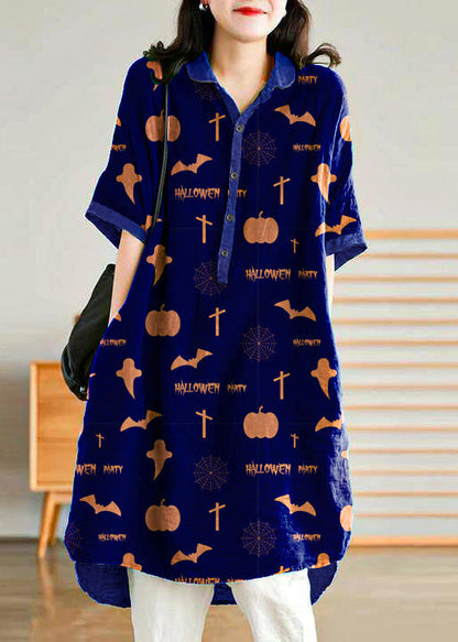 Jade Dark Blue Stripes Polka Dots Linen Linen Shirt Dress