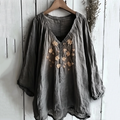 Vintage Floral Embroidered V Neck Comfy Shirt artswardrobe