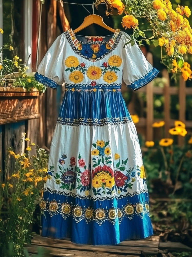 Women's Casual Vintage Petrykivka Embroidered Dress artswardrobe