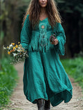 Western Turquoise Beaded Tassels Flowy Linen Blend Maxi Dress artswardrobe
