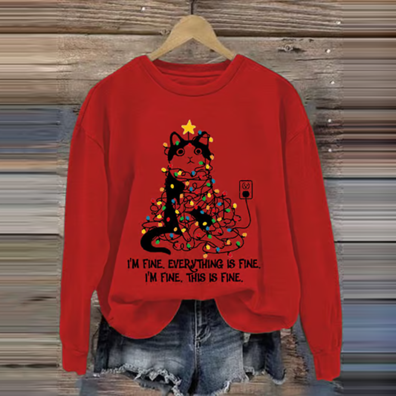 Comstylish Women's Christmas I'm Fine Everything's Fine I'm Fine And That's Fine Printed Sweatshirt