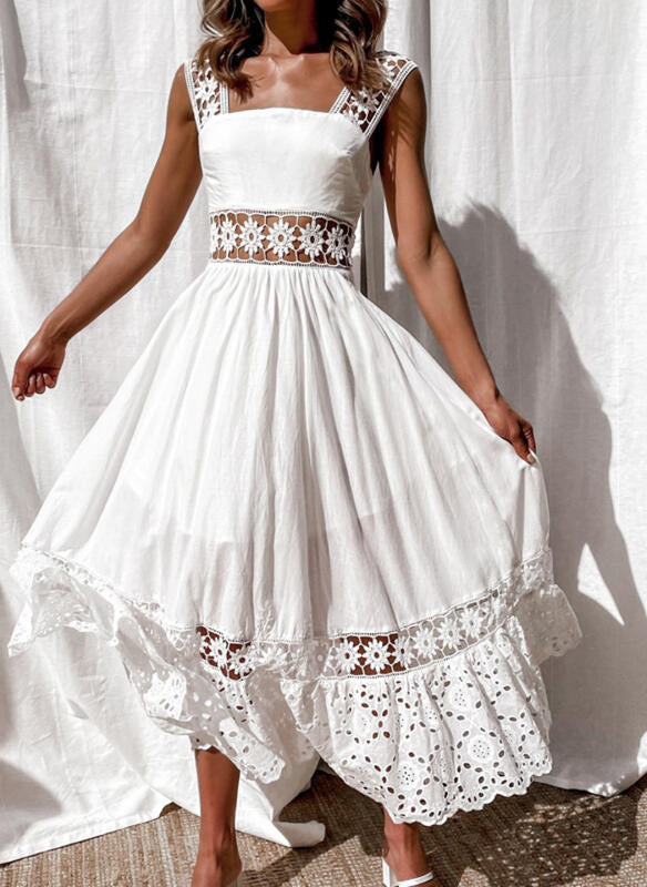 Lace Sleeveless Patchwork Long Skirt