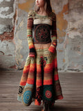 Comstylish Boho Mandala Crochet Geometric Colorblock Maxi Sweater Dress