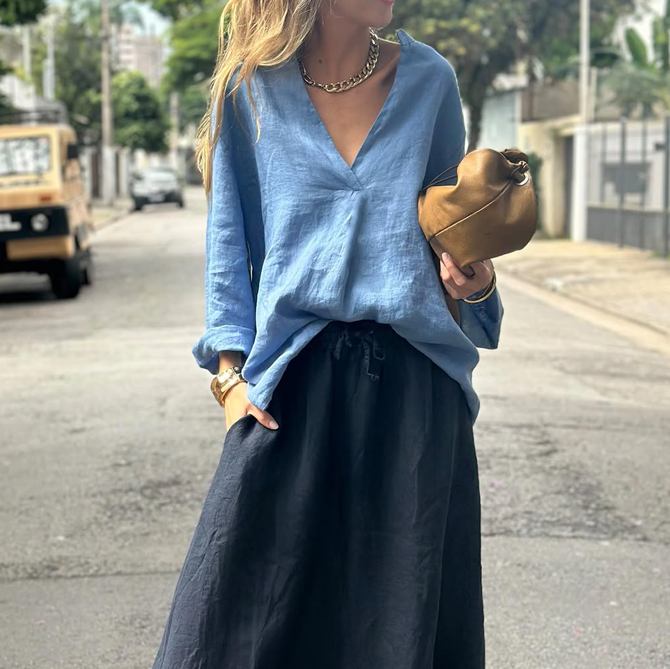 Women's Fashion Casual Cotton And Linen Shirt And Skirt Two-piece Set artswardrobe