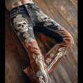 Comstylish Halloween Skeleton Pattern Color-blocking Design Women's Tight Jeans