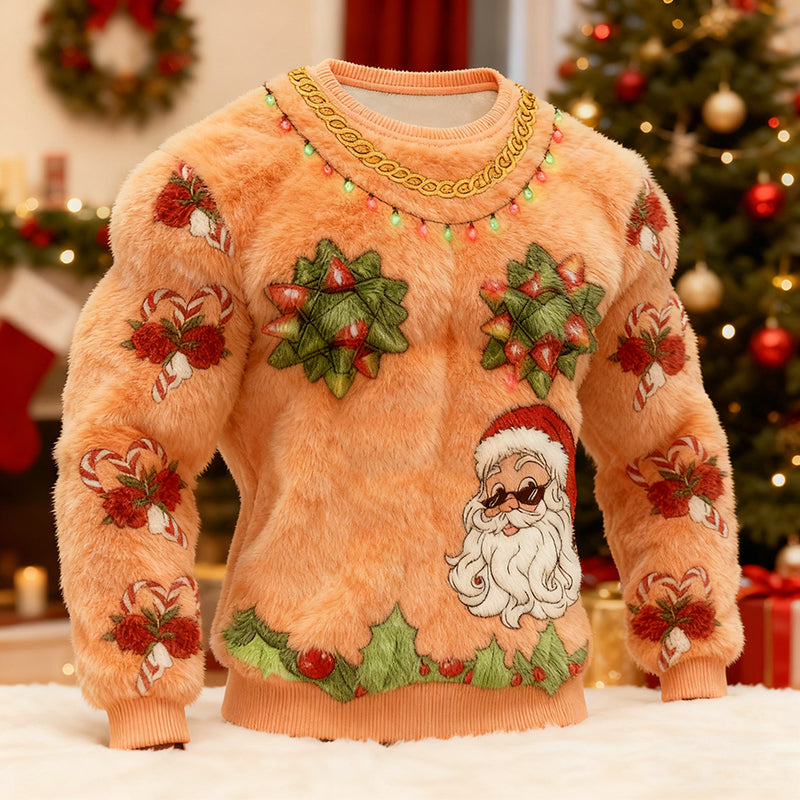 Comstylish Men's Ugly Christmas Pattern Plush Sweatshirt