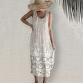 Vintage Floral Embroidered Lace Art Pattern Linen Tank Dress artswardrobe