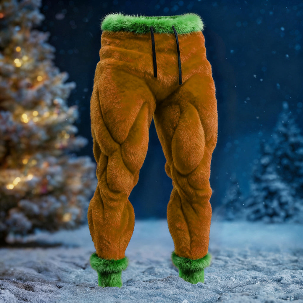 Men's Santa Claus Color Block Cosplay Plush Casual Pants artswardrobe