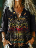 Women's Phases of the Moon Retro 60's 70's Vibe Tree of Life Print Cas