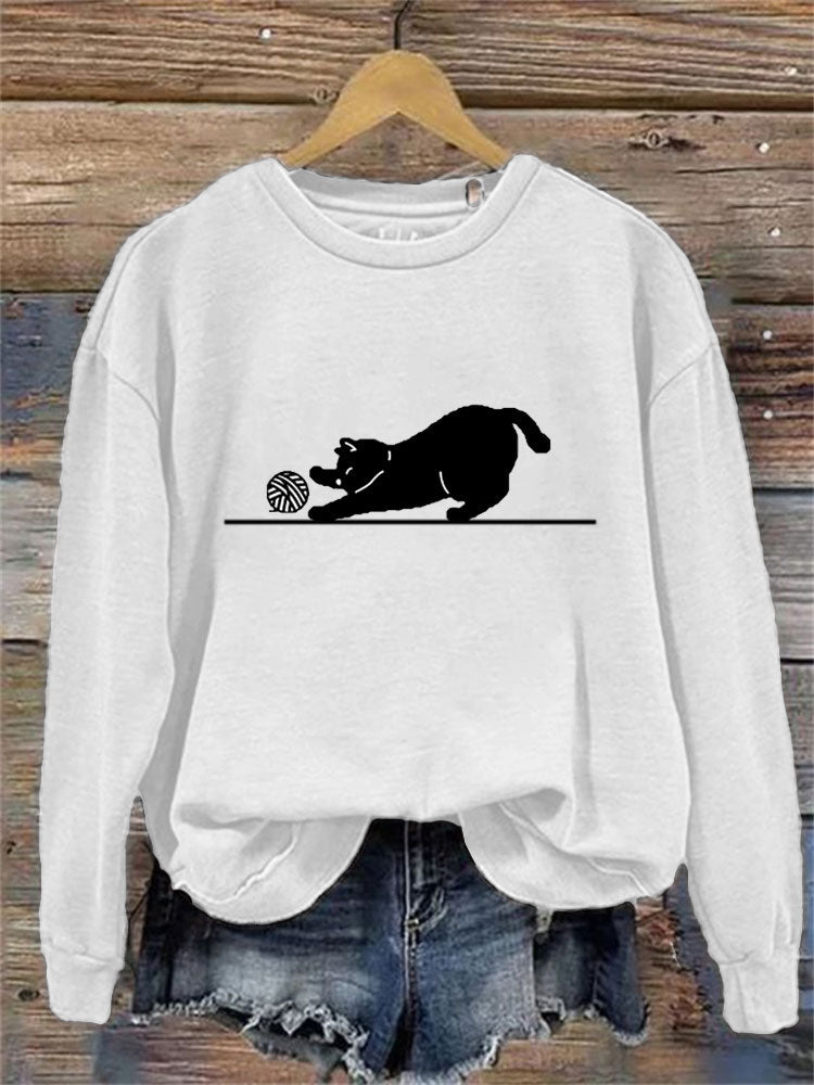 Comstylish Women's Casual Funny Black Cat Print Sweatshirt