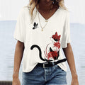 Comstylish Fashionable Floral Cat Art Pattern Women'S T-Shirt