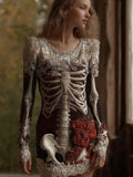 Women's Halloween Skeleton And Rose Dark Round Neck Mini Skirt artswardrobe